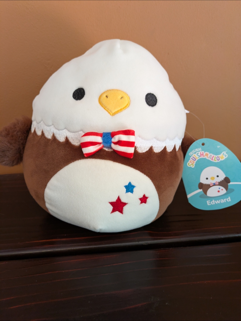 Squishmallows Edward White, Brown & Red-Striped Bow Plush